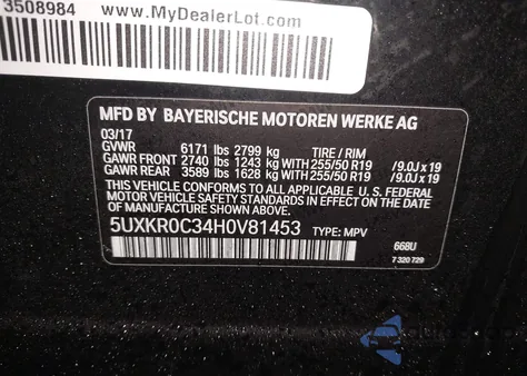 2017 BMW X5 xDrive35I z USA, uszkodzony, nr VIN 5UXKR0C34H0V81453